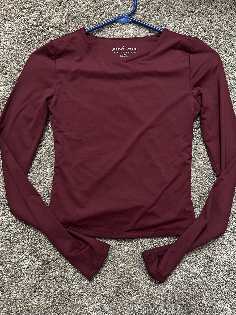 #137 Pink Rose Long Sleeve Scoop Neck Top - Wine XS, silky knit